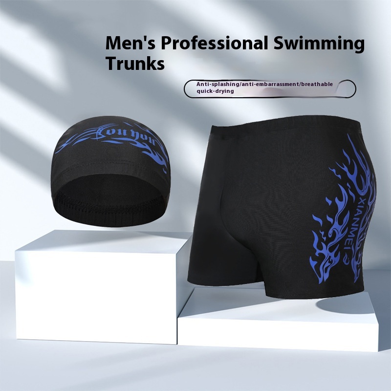 Men's Swimming Trunks Boxer Quick-drying Three-quarter Shorts Swimming Trunks Swimsuit Men's Hot Spring Professional Swimming Equipment Set