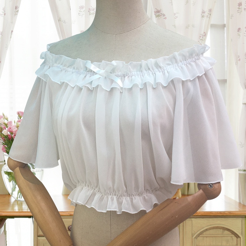 『Little Flying Sleeves』One-shoulder Chiffon Lolita Bottoming Shirt Drop Shoulder Elastic Lace Ruffle Tube Top