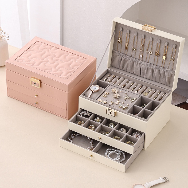 Jewelry Box Leather Multi-function Multi-layer Drawer Jewelry Box Large Capacity Necklace Ring Jewelry Home Storage Box