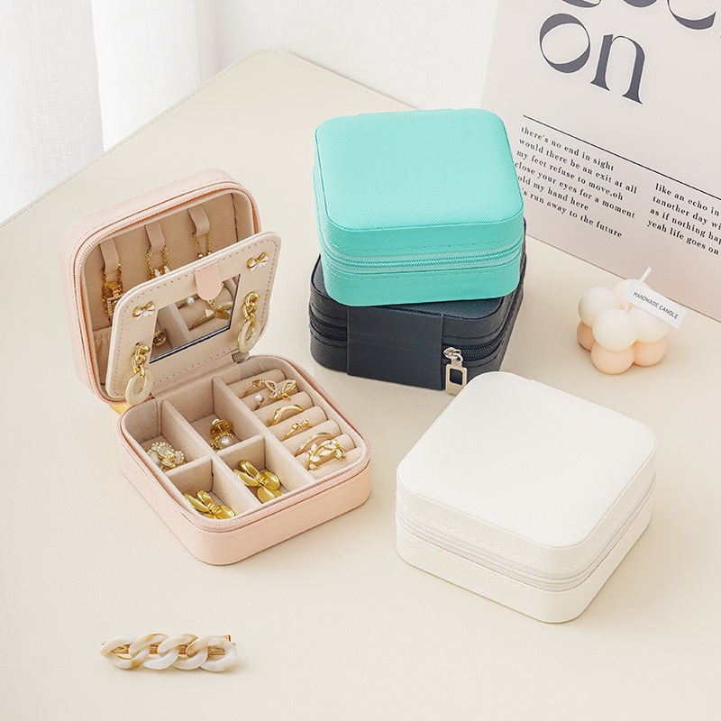 Jewelry Box Portable Mirror Jewelry Box Travel Storage Necklace Earrings Earring Box Ring Jewelry Storage Box