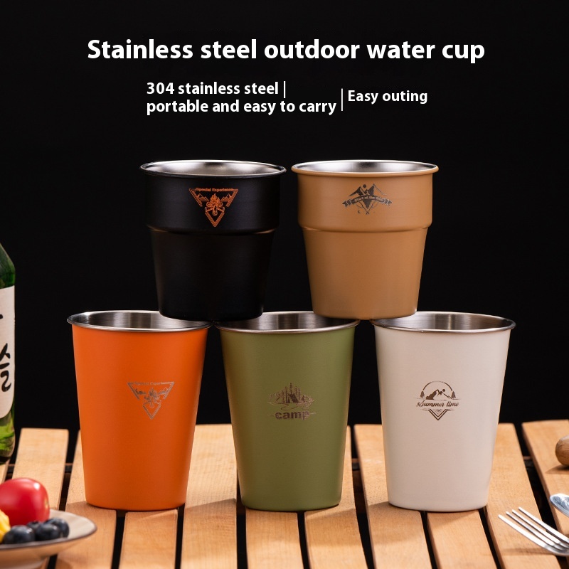 One-piece Camping Tableware Single-layer Coffee304 Stainless Steel Outdoor Cup Style Simple Portable Camping Cup