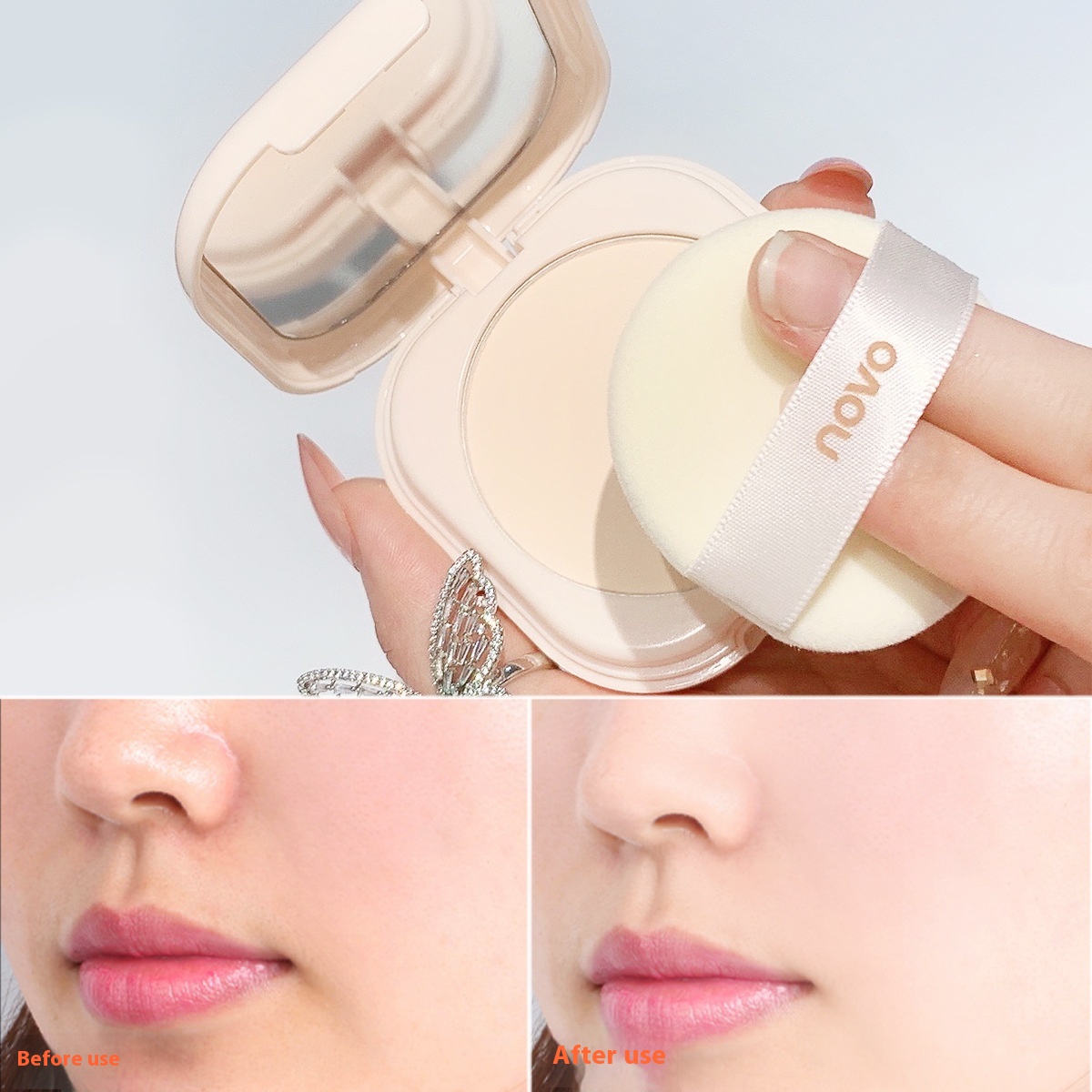 NOVOFeather Satin Luxury Setting Powder Oil Control Setting Brightens Skin Tone Setting Powder Small Portable Makeup Powder