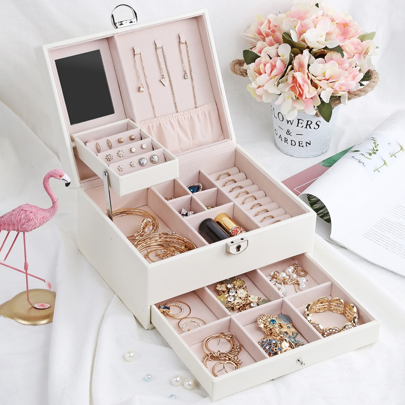Drawer Jewelry Box Large Multi-layer Pull-out Jewelry Box Portable Leather Jewelry PUStorage Box