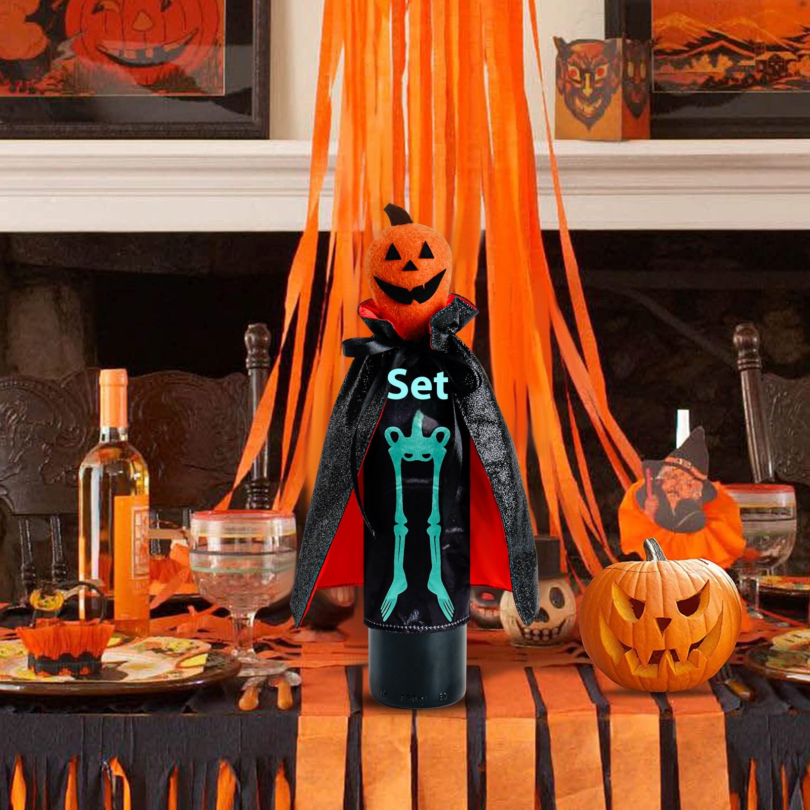 Halloween Wine Bottle Set Skull Pumpkin Champagne Red Wine Bottle Bag Table Decoration Supplies Ornaments
