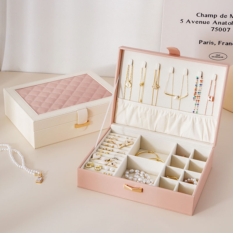 Diamond Pattern Single Layer Jewelry Box Creative Simple Multifunctional Storage Box Necklace Earrings Jewelry Box