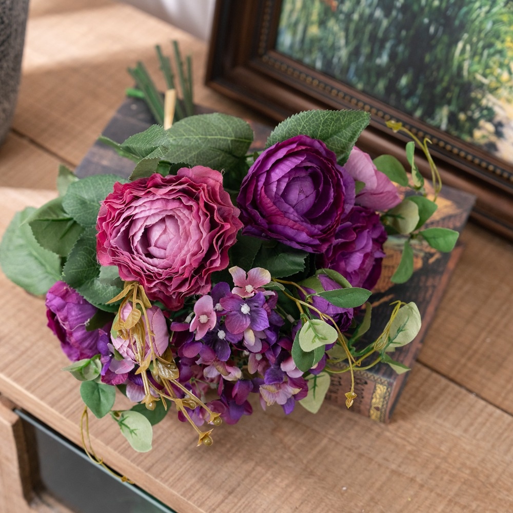 Artificial Flower Lu Lotus Bouquet Hand Bouquet Hydrangea Foreign Trade Home Decoration Wedding Artificial Flower GF16384