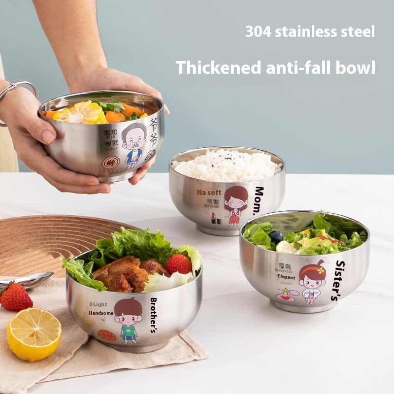 304 Stainless Steel Parent-child Bowl Children's Cartoon Rice Bowl Family Set Bowl Creative Family Of Four Home Soup Bowl