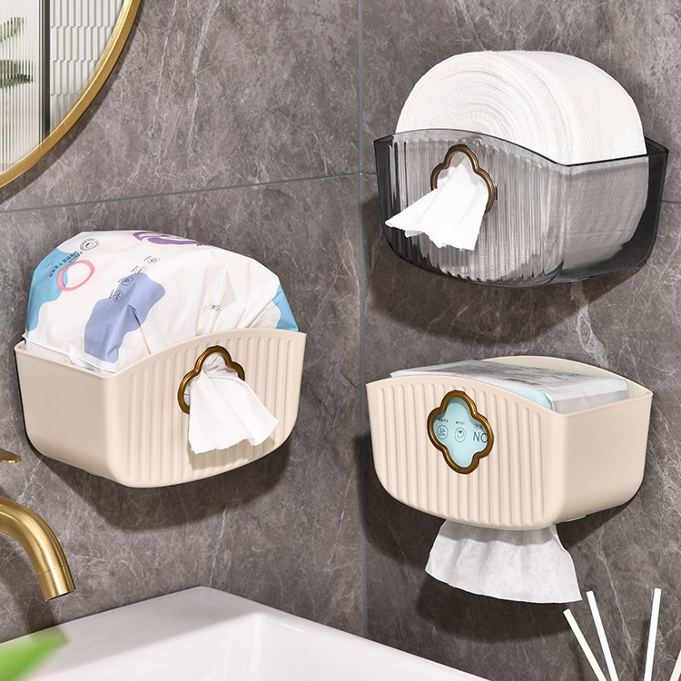Toilet Tissue Box Household Bathroom Face Towel Storage Box Multifunctional Punch-free Wall-mounted Waterproof Paper Box