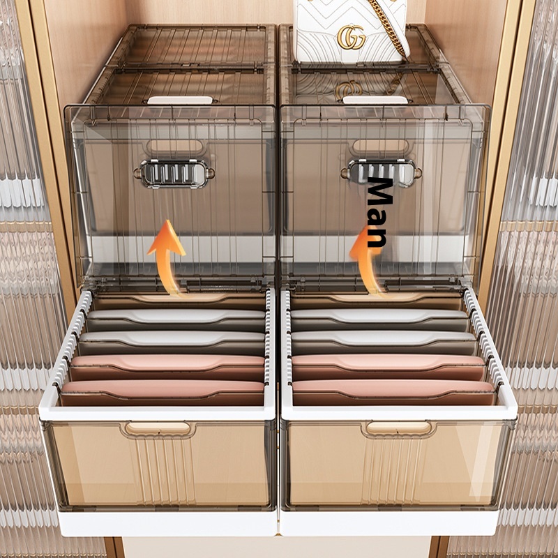 Clothes Storage Box Home Wardrobe Layered Artifact Pull-out Partition Clothing Pants Folding Frame Storage Basket Storage Box