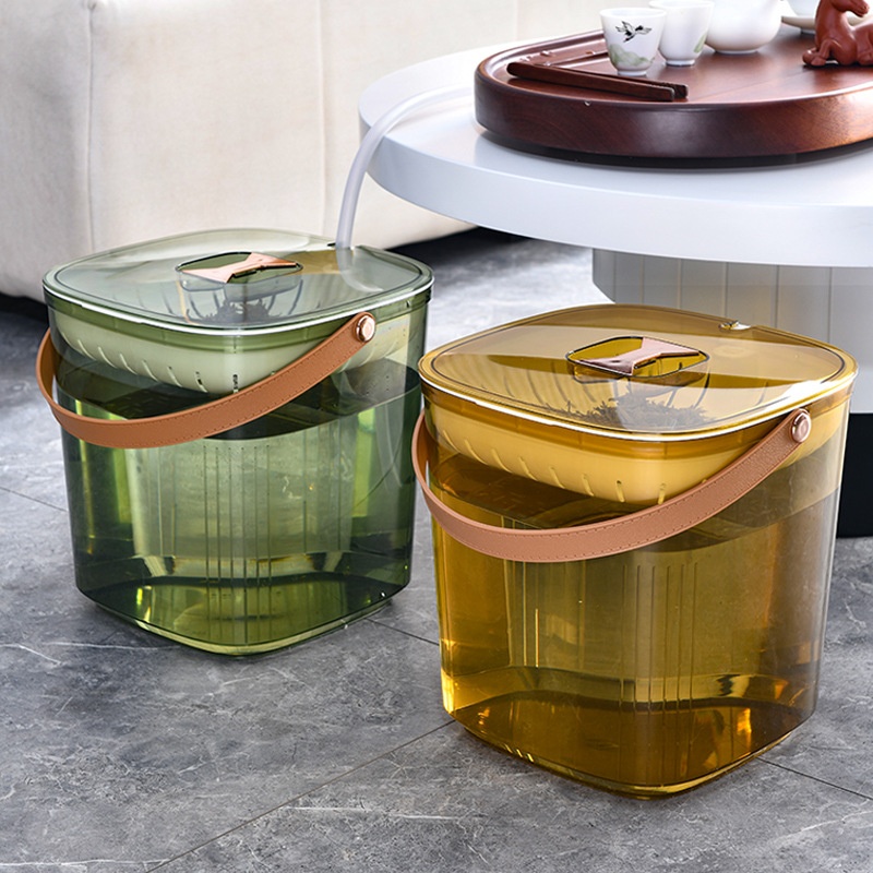 Tea Slag Bucket Simple Nordic Style Tea Slag Bucket Pet Transparent Visible Encryption Light Luxury Filter Thickened Portable Tea Bucket