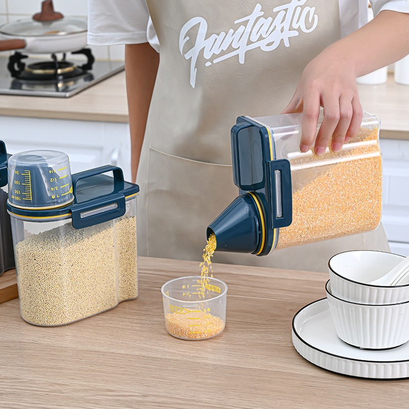 Millet Bucket With Scale Moisture-proof Transparent Kitchen With Measuring Cup Sealedect-proof Grain Tank1.5 KGRice Storage Bucket Rice Tank