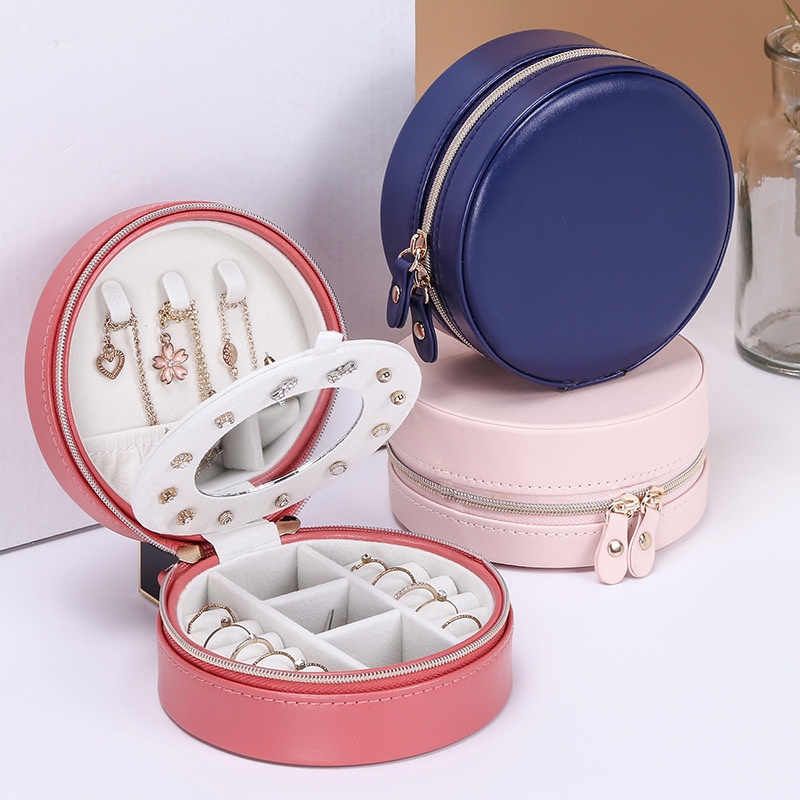 Kaserge Round Jewelry Storage Box Portable Travel Jewelry Storage Box Small Earrings Ring Lipstick Storage Bag