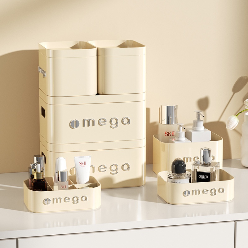 Yimijia Dressing Table Storage Rack Dustproof Cover Stacking Lipstick Mask Skin Care Products Desktop Cosmetics Storage Box