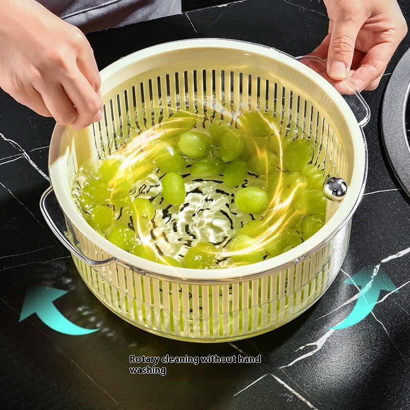 Simple Kitchen Double-layer Vegetable Washing Basket Fruit And Vegetable Drain Basket Kitchen Washing Basin Vegetable And Fruit Vegetable Water Basket Rotating Drain Basket