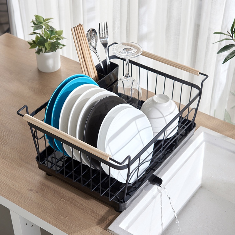 Kitchen Iron Bowl Rack Sink Bowl And Chopsticks Dish Drain Rack Detachable Drain Bowl Rack Countertop Tableware Storage Rack