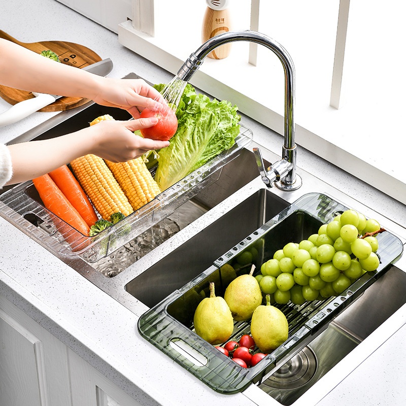 Simple Retractable Vegetable Washing Basin Drain Basket Kitchen Sink Water Filter Rack Tableware Fruit And Vegetable Storage Basket