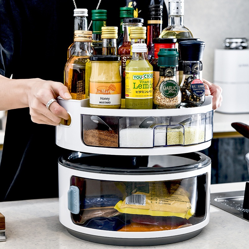 Kitchen Rotating Spice Rack Multi-layer Transparent Soy Sauce Vinegar Bottle Storage Rack Household Countertop Spice Bottle Seasoning Box