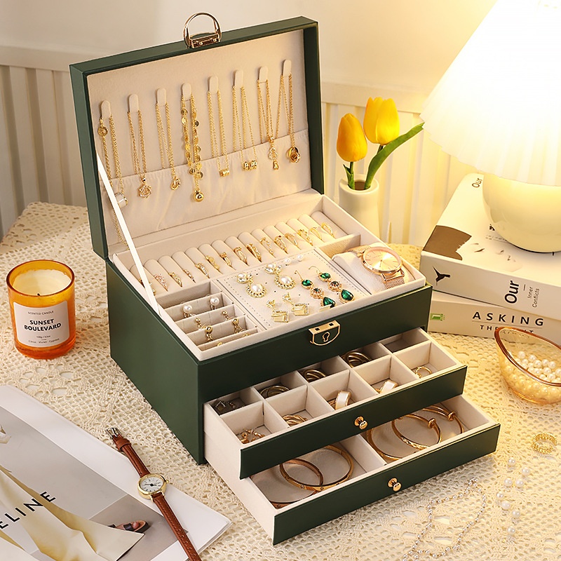 High-end Jewelry Storage Box Necklace Earrings Earrings Earrings Bracelets Rings Exquisite Jewelry Gold Jewelry Large Capacity