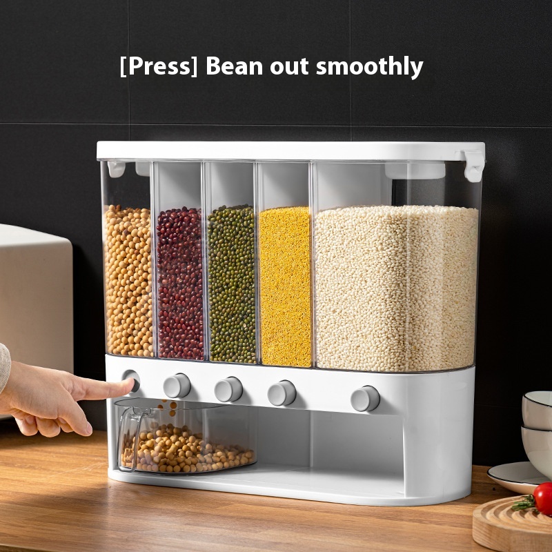 Kitchen Gra And Cereals Partition Storage Box Food Grain Storage Tank Beans Sealed Storage Artifact Grid Rice Bucket