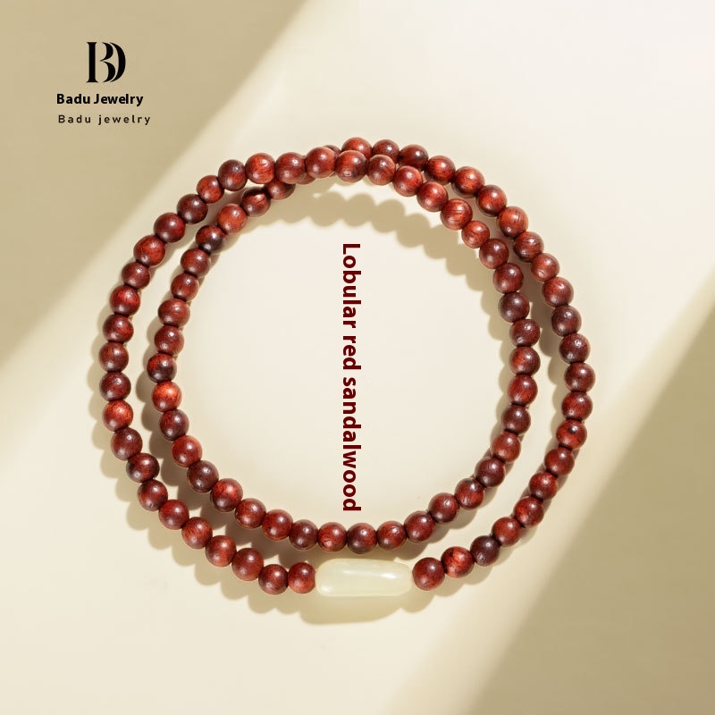 Small Leaf Red Sandalwood4m Slender Buddhist Beads Bracelet Simple Hetian Jade Ancient Style Small Fresh Fairy Sandalwood Bracelet Literary Female