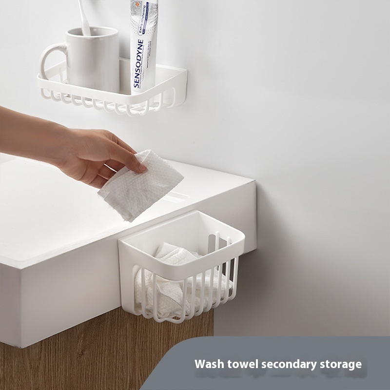 Face Towel Storage Box Wall Mounted Face Towel Toothpaste Soap Hollow Drain Storage Rack Sink Bathroom Rack
