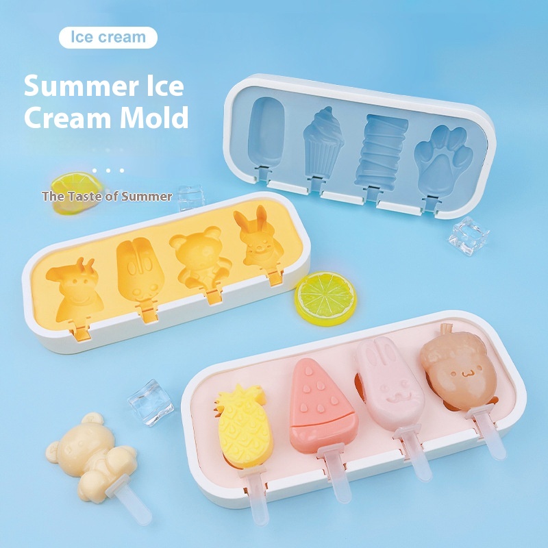Silicone Ice Cream Mold Children's Homemade DIYIce Cream Cheese Stick Mold Cartoon With Lid Jelly Pudding Popsicle Box