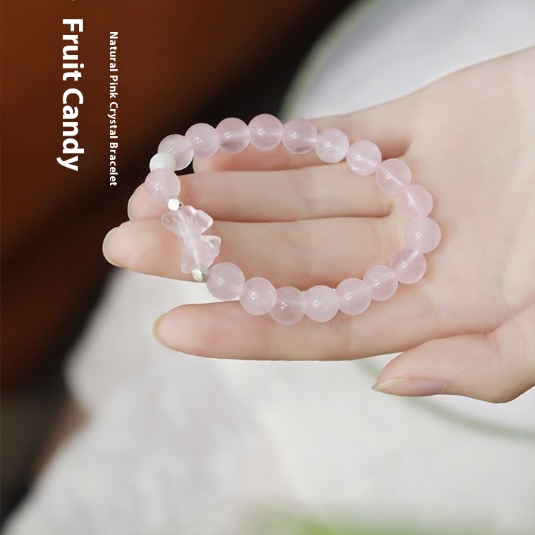 Berry Rock Sugar Natural Pink Crystal Bracelet For Girls Hibiscus Stone Bow Bracelet Birthday Gift Peach Blossom Bracelet
