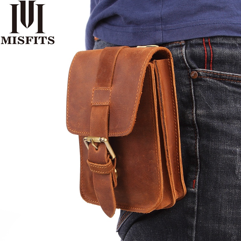 Men's Waist Bag Genuine Leather Mobile Phone Belt Bag First Layer Cowhide Retro Mountaineering Small Bag