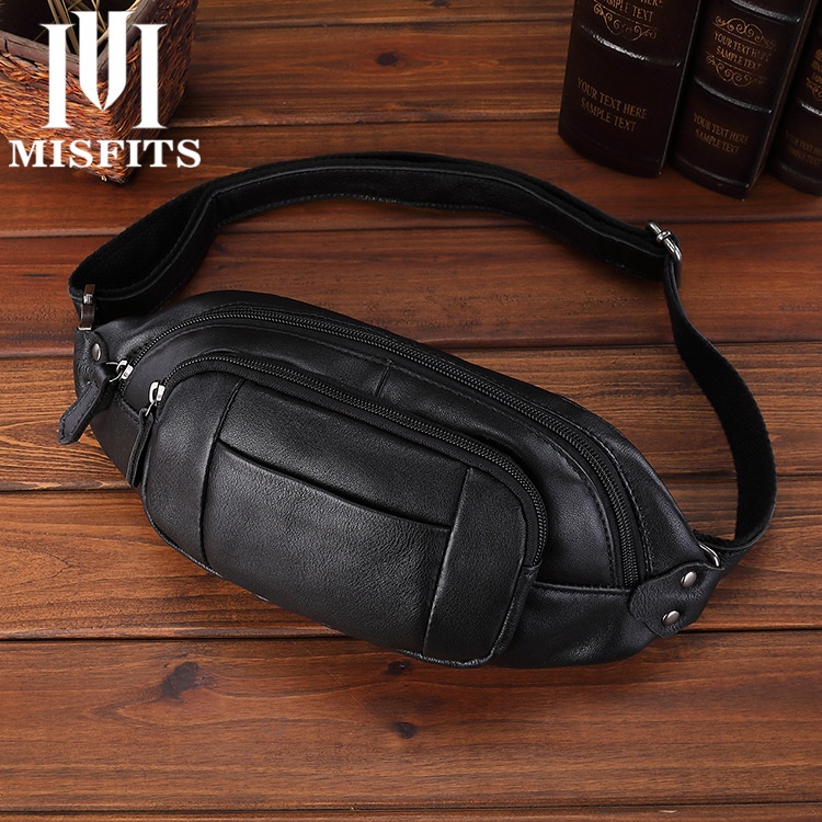 Men's Genuine Leather Chest Bag Men's Sports Waist Bag First Layer Cowhide Multifunctional Shoulder Bag Fashion Messenger Bag