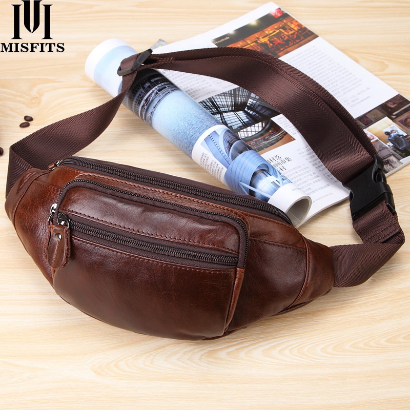 Korean Style Fashion Casual Men's Mobile Phone Top Layer Cowhide Chest Bag Genuine Leather Business Bag Outdoor Sports Waist Bag