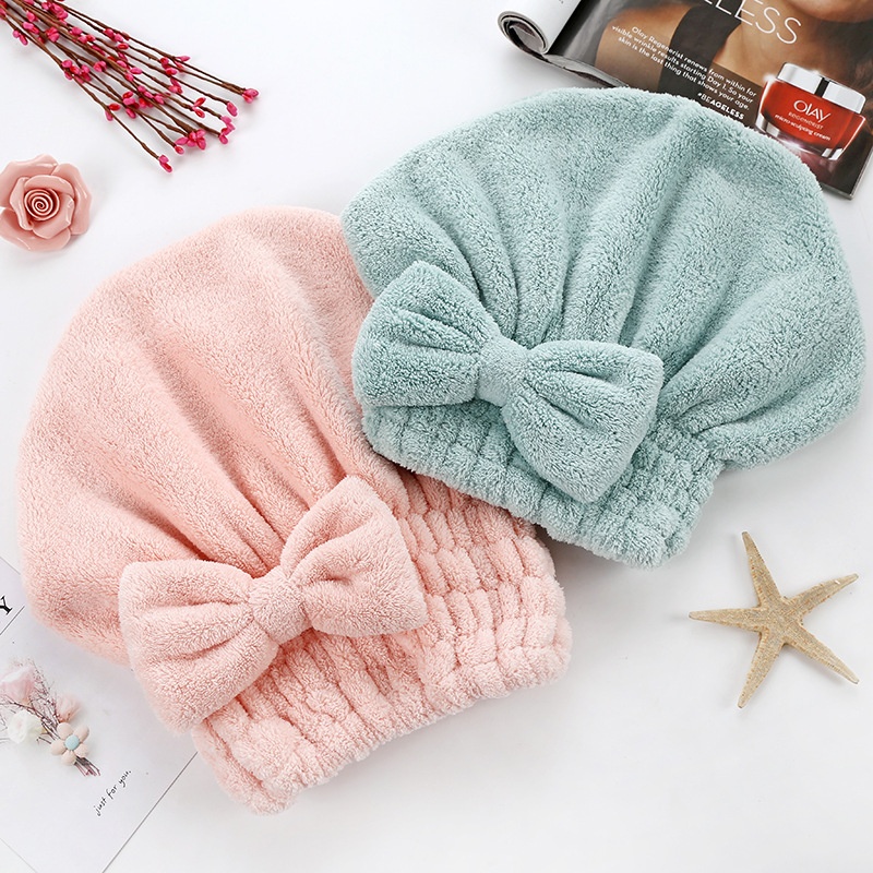 Coral Velvet Dry Hair Cap Towel Absorbent Shower Cap Ladies Bath Large Thick Coral Velvet Bow Dry Hair Cap