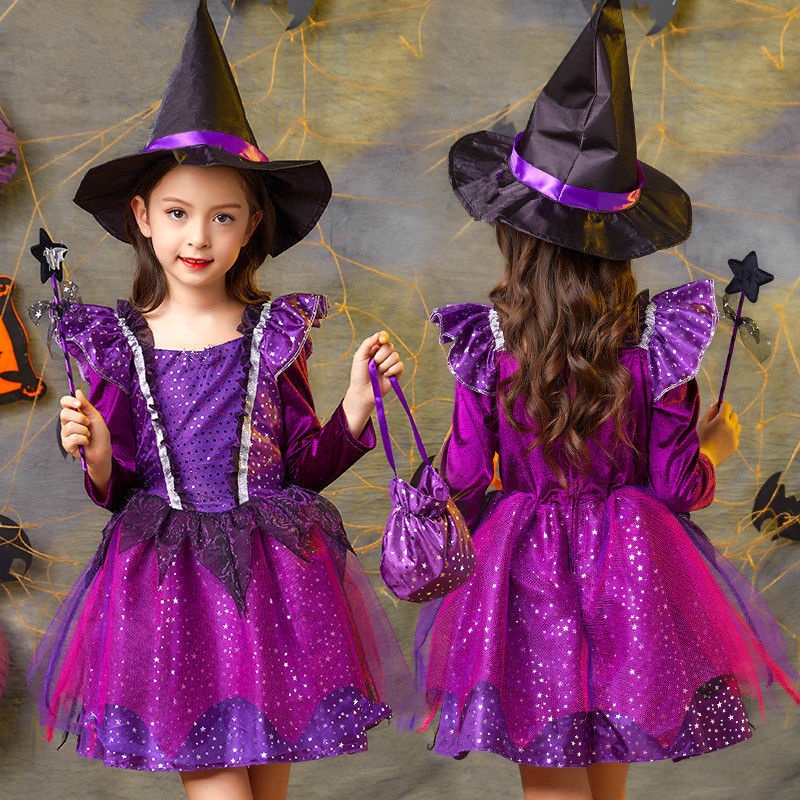 Children's Halloween Witch Witch Character Party Hat Suit Princess Performance Costume Suit Cos Costume