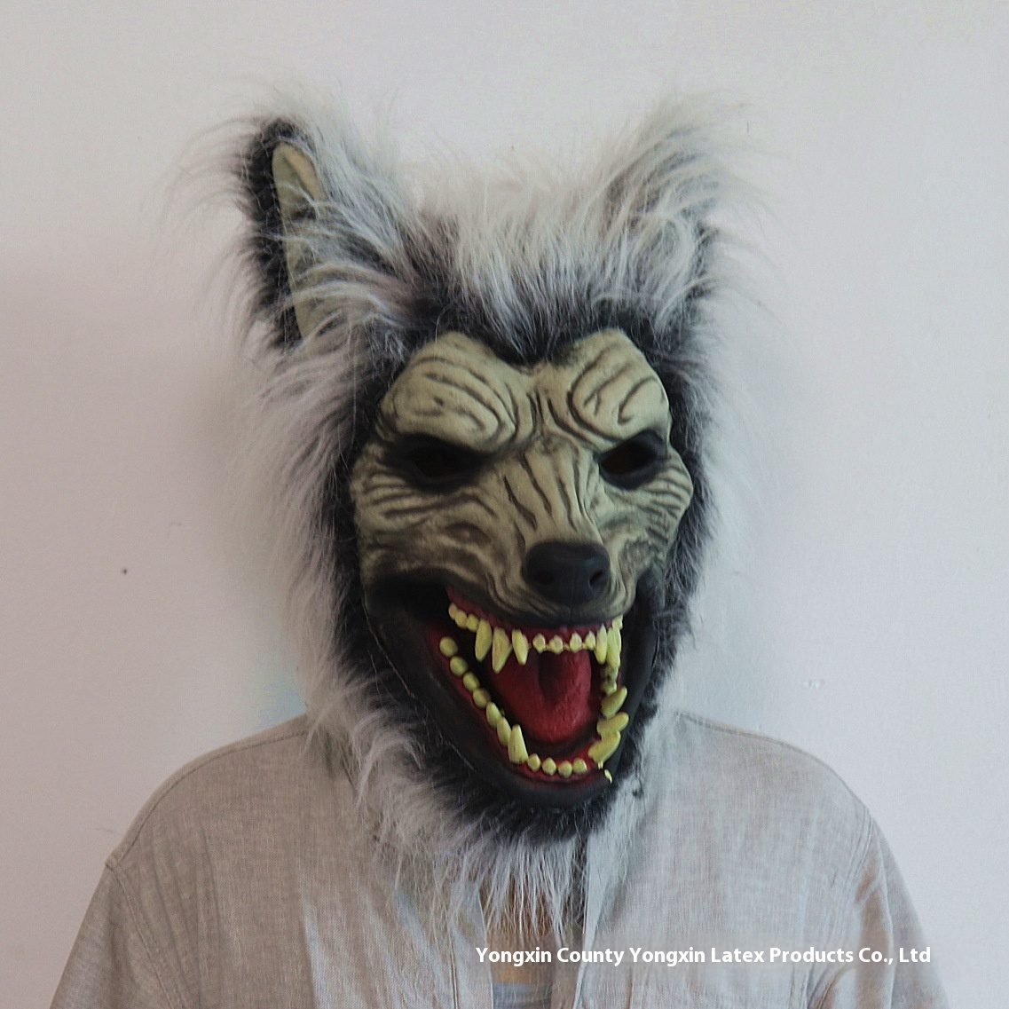 Halloween Demon Wolf Head Mask Plush Werewolf Gray Wolf Head Cover
