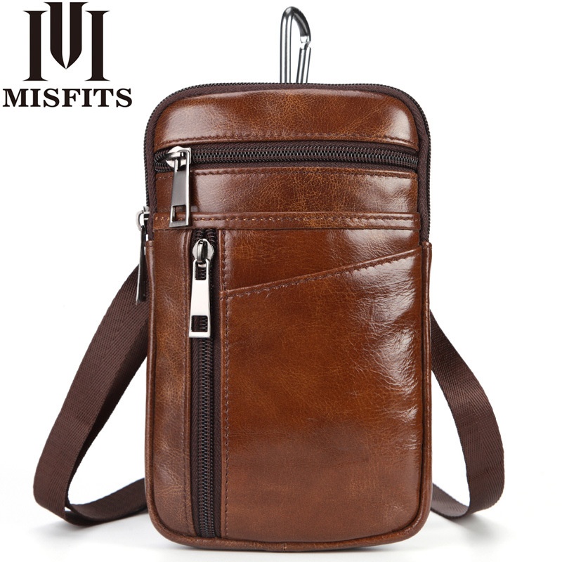 Foreign Trade Waist Bag Men's Genuine Leather Belt Mobile Phone Bag Waxed Leather Shoulder Casual Small Bag