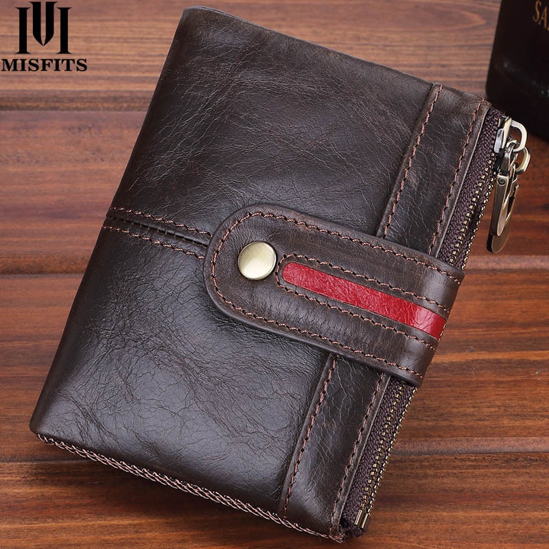Mingshi Genuine Leather Men's Short Wallet Large-capacity Cowhide Card Holder Retro Casual Coin Purse