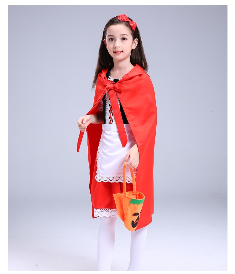 Halloween Children's Little Red Riding Hood Stage Performance Costume Red Cloak School Masquerade Stage Performance Costume