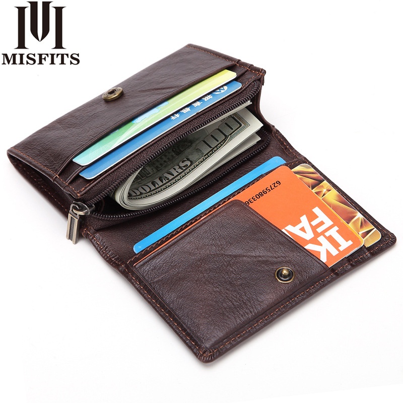 Portable Mini Coin Purse Men's Small Trouser Pocket Bag Genuine Leather Bi-fold Card Holder Waxed Leather Short Clutch Bag