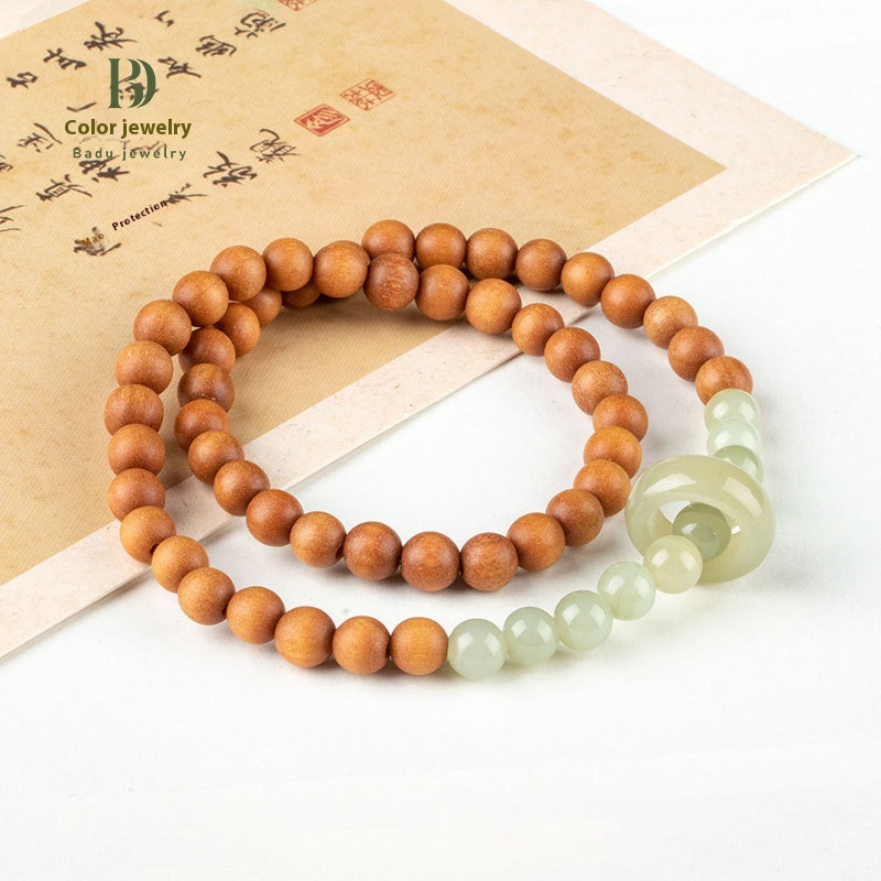Qingshan Dai Bracelet Lingyin Milk Fragrance Sandalwood Hetian Running Ring Double Circle National Style Simple Jade Bracelet Two Circles Couple Model