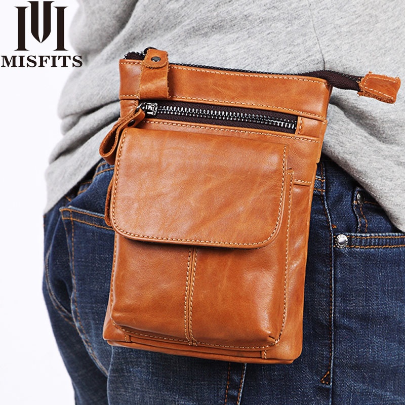 Outdoor Leisure Korean Men's Genuine Leather Waist Bag First Layer Cowhide Multifunctional Zipper Messenger Bag