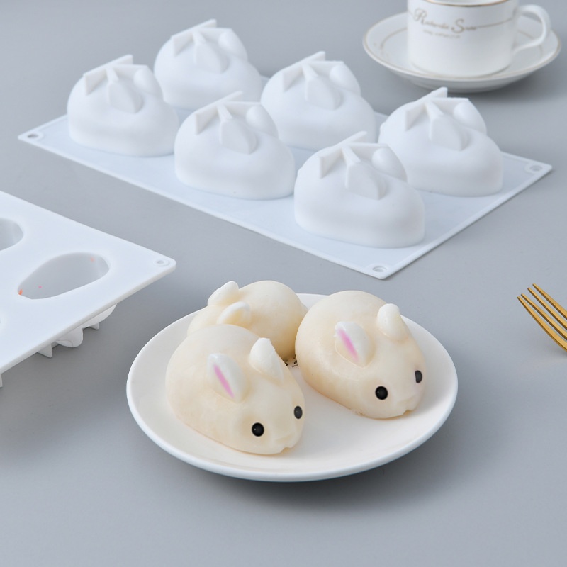 A2888 Six-link Internet Celebrity Mousse Rabbit Silicone Mold Soap Mold Realistic Silicone Chocolate Mold Ice Tray Mold