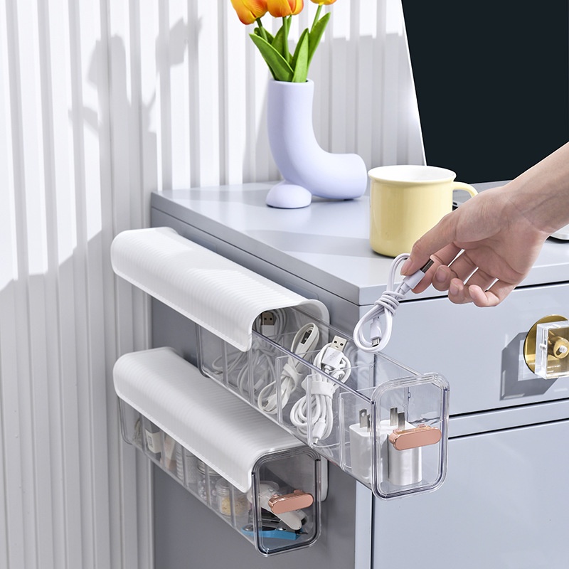 Data Cable Storage Box Mobile Phone Charger Plug Power Charging Cable Storage Box Desktop Partition Double Open Cable Management Box