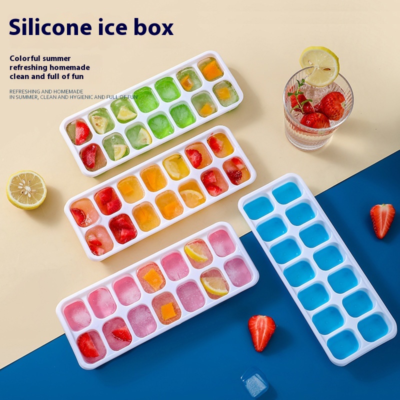 FADDetection Square Silicone14 Ice Tray With Lid Soft Bottom Ice Cream Ice Cube Mold DIY