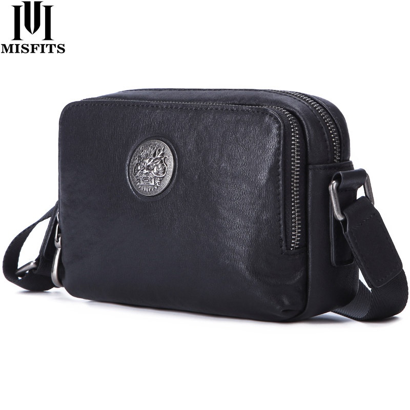 Men's Genuine Leather Multifunctional Wear-resistant Shoulder Messenger Bag Korean Style Fashion Leisure Outdoor Mobile Phone Bag