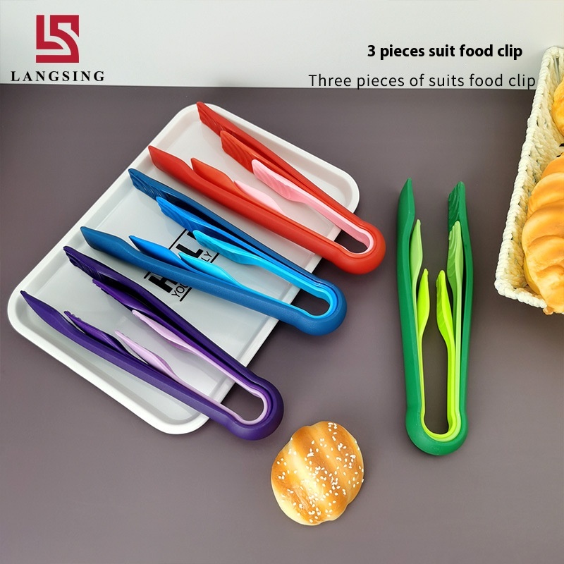 PPColorful Children's Bread Clip Set Kitchen Non-slip Food Clip Three-piece Plastic Multifunctional Salad Food Clip
