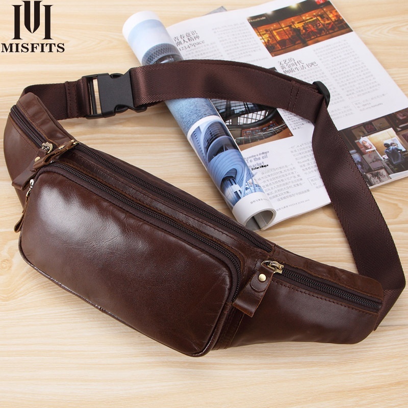 Korean Men'sy Genuine Leather Multifunctional Sports Waist Bag Outdoor Leisure Running Mountaineering Bag