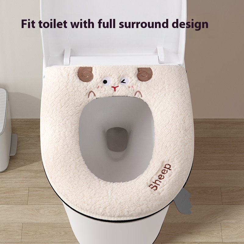 Toilet Mat Thick Warm Winter Adhesive Toilet Toilet Seat Toilet Ring Cartoon Waterproof Toilet Seat Cushion Home