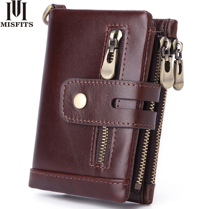 Men's Cowhide Fashion Business Casual Multi-card Slot Short Genuine Leather Wallet Zipper Card Holder Coin Purse