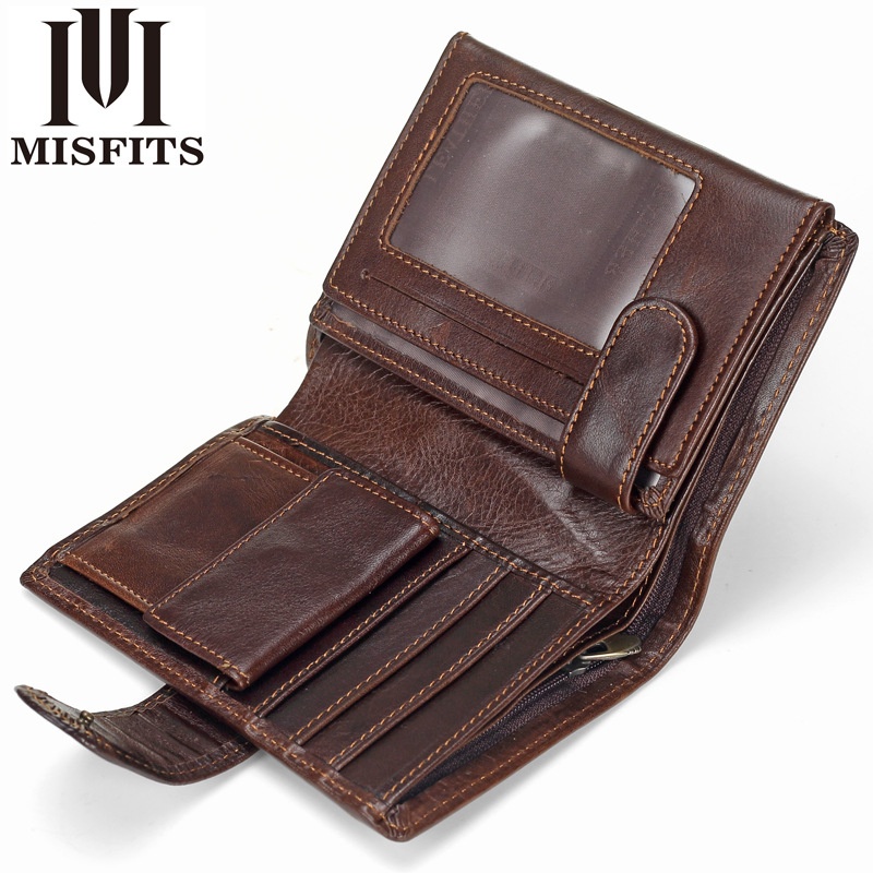 Men's Short Leather Wallet Retro Coin Clip First Layer Cowhide Vertical Card Holder Large Capacity