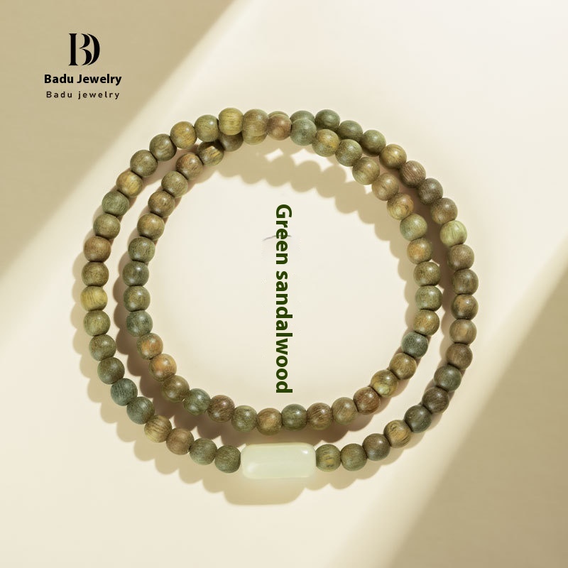 Green Sandalwood4m Slender Buddhist Beads Bracelet Simple Hetian Jade Ancient Style Small Fresh Fairy Sandalwood Bracelet Literary Female Model