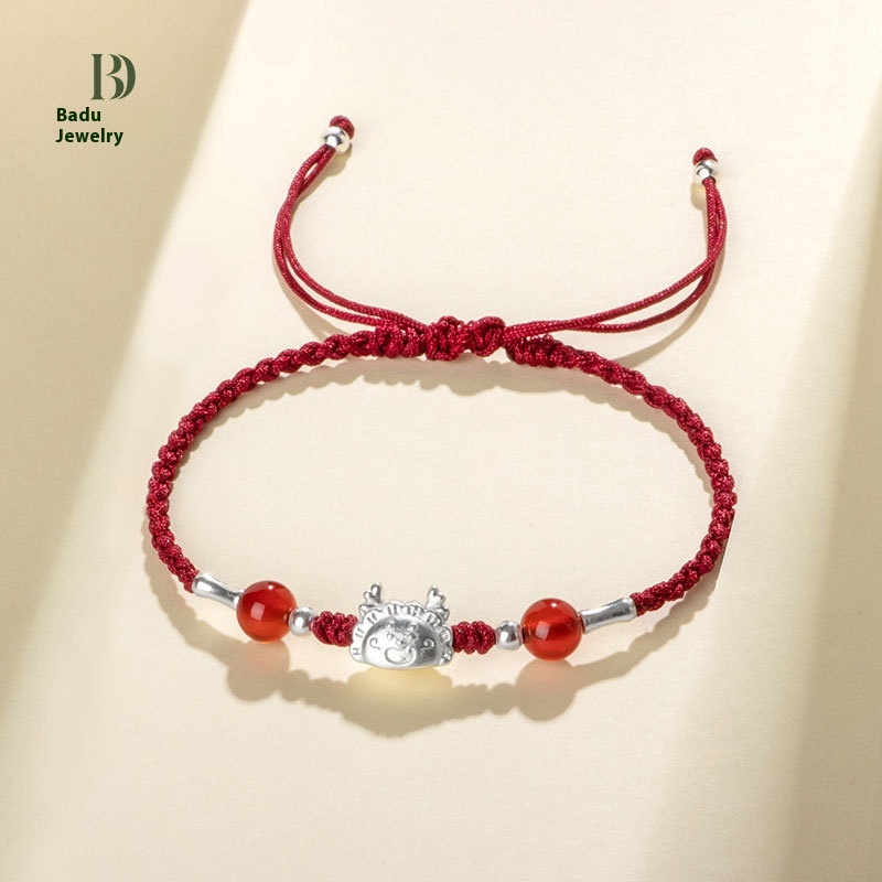 S999 Silver Dragon Baby Multicolor Braided Red String Bracelet Dragon Year Zodiac Pure Silver Braided Bracelet Female Zodiac Year Gift